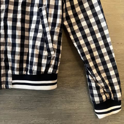 Merona White Navy Blue Check Bomber Jacket 70% Cotton Size Medium Like New