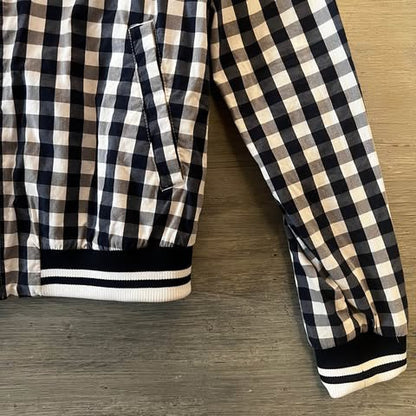 Merona White Navy Blue Check Bomber Jacket 70% Cotton Size Medium Like New