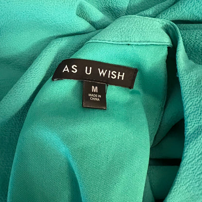 As U Wish Light Teal High Collar Off Shoulder Flutter Sleeve Mini Dress Size Medium Good Condition