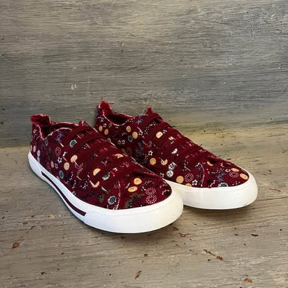Rocket Dog Burgundy Floral Print Slip On Canvas Sneakers Size 9.5 Good Condition