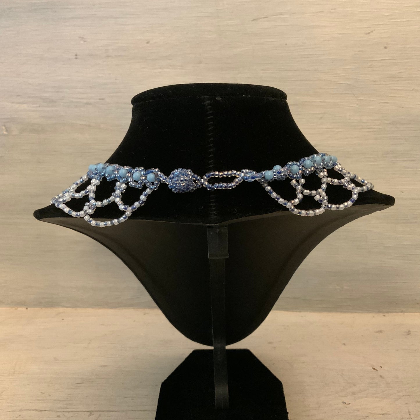 Beautifully Handbeaded Light Blue White Mini Bead Choker Necklace New