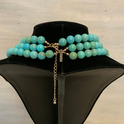 Lane Bryant Turquoise Tone Three Strand Chunky Beaded Statement Necklace 24.5-27.5" Like New