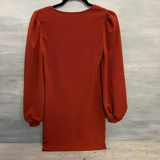 SHEIN Burnt Orange Square Neckline Balloon Sleeve Fitted Dress XS Like New