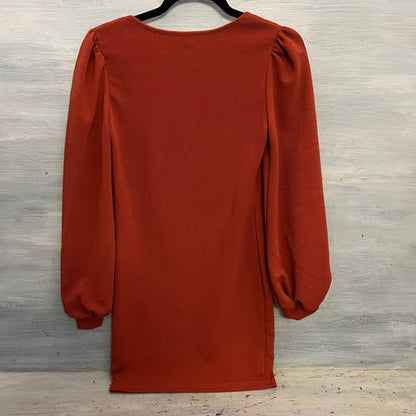 SHEIN Burnt Orange Square Neckline Balloon Sleeve Fitted Dress XS Like New