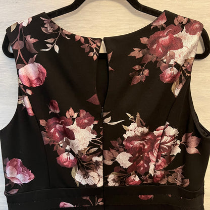 Leslie Fay Black Shimmery Floral Print Sleeveless Fit and Flare Dress Size 16 Good Condition