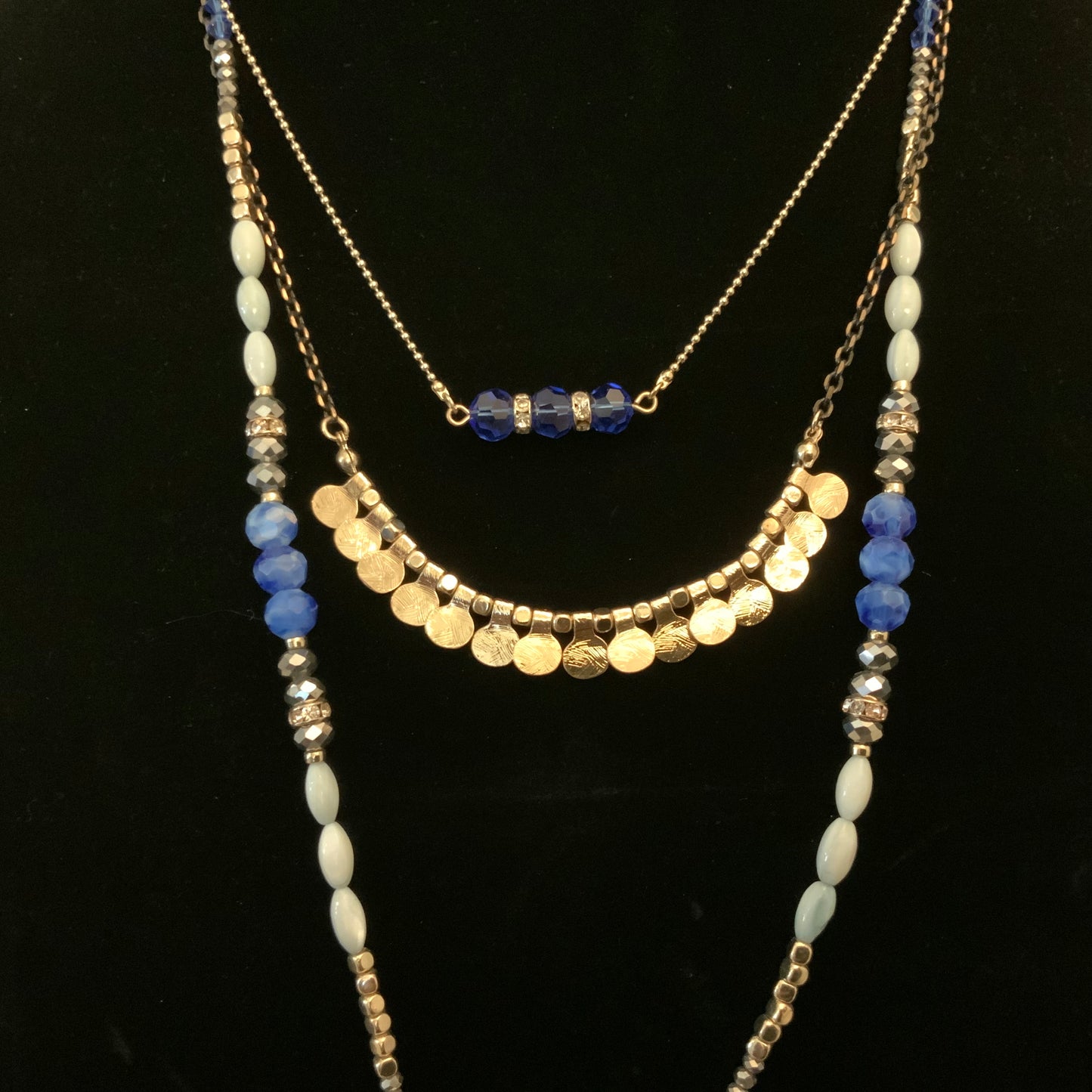 Sara Bella Triple Layer Multicolor Beaded Pendant Bohemian Statement Necklace Good Condition