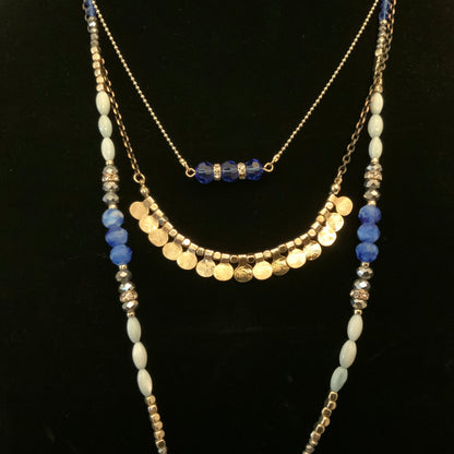 Sara Bella Triple Layer Multicolor Beaded Pendant Bohemian Statement Necklace Good Condition