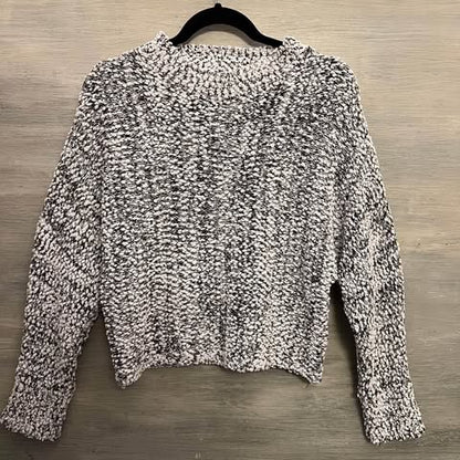 Poof Apparel High Collar Cropped Black White Popcorn Sweater Size Medium Good Condition