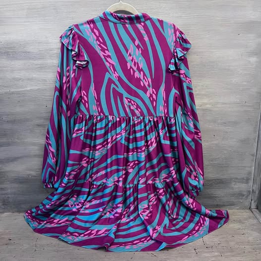 Carole Christian Aqua Purple Zebra Print High Low Dress Small Like New