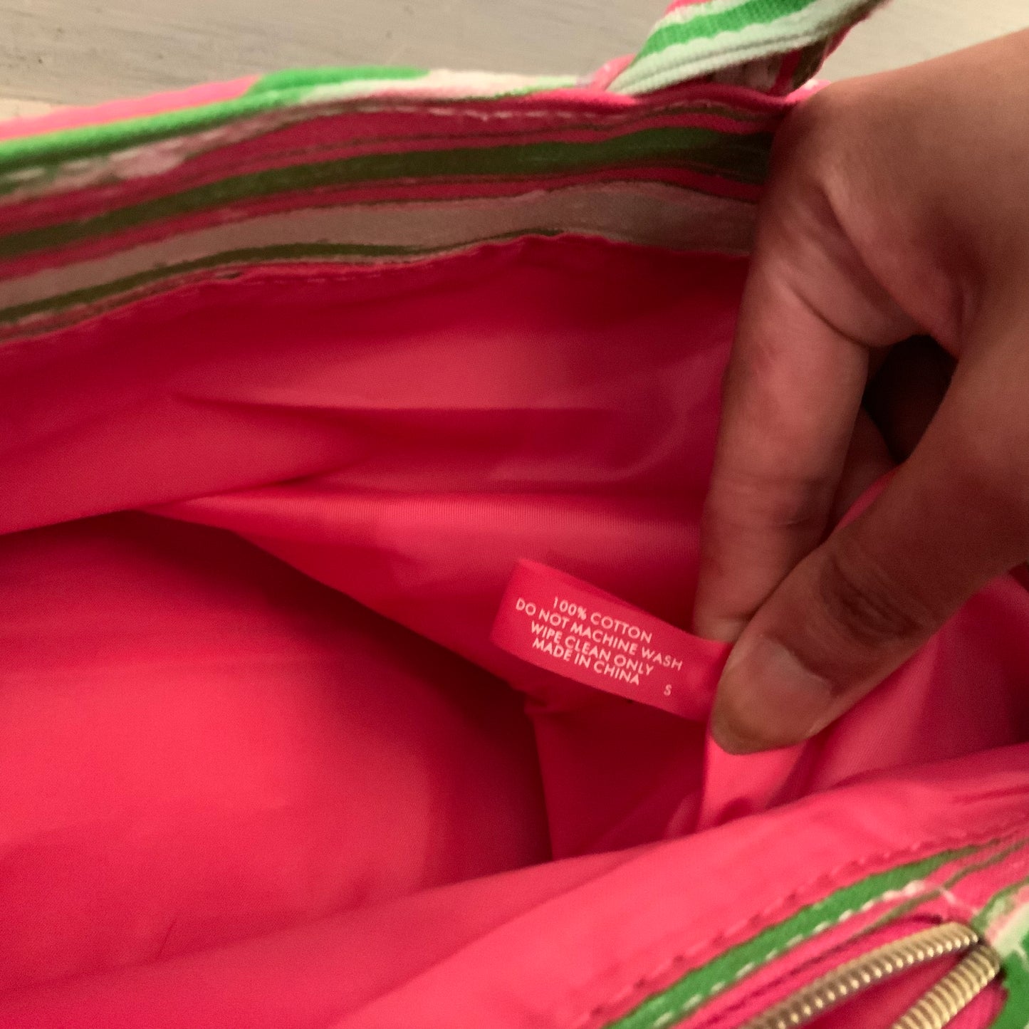 Estée Lauder Hot Pink Green Funky Flower Print Canvas Handbag Purse Like New