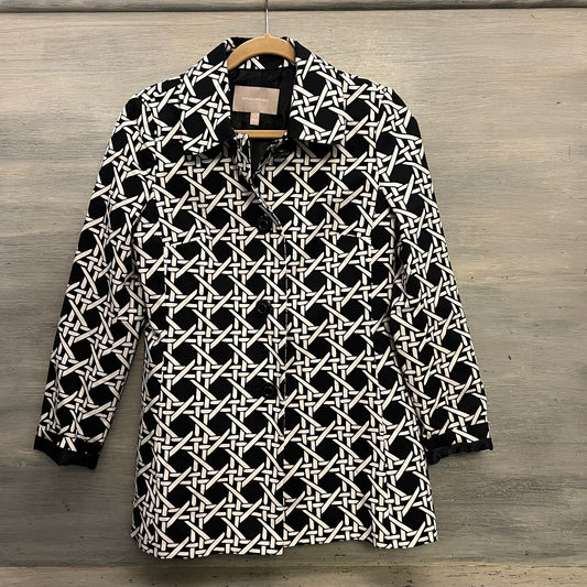 Banana Republic 97% Cotton Navy Blue White Rattan Pattern Trench Jacket Small Like New