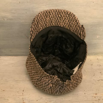 Indigo Soul Black Tan Textured Knit Newsboy Cap Hat with Bow Good Condition