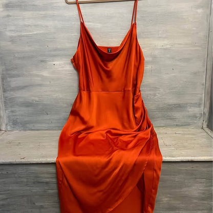 SHEIN Satiny Sleeveless Burnt Orange Ruched Side Maxi Dress 4XL Like New