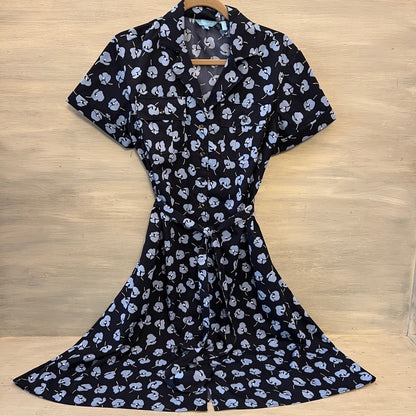 Draper James Blue Floral Print Tie Waist Button Down Knee Length Shirt Dress Size 8 Good Condition