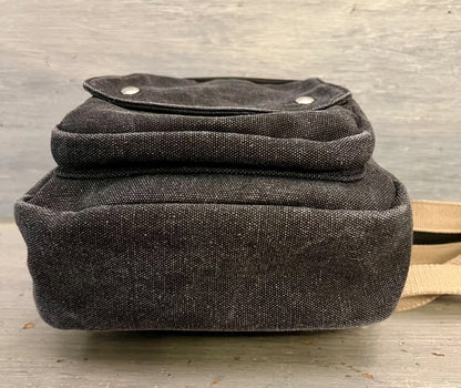 Gray Canvas Backpack Purse Adjustable Straps Zip Closure Front Pockets Like New