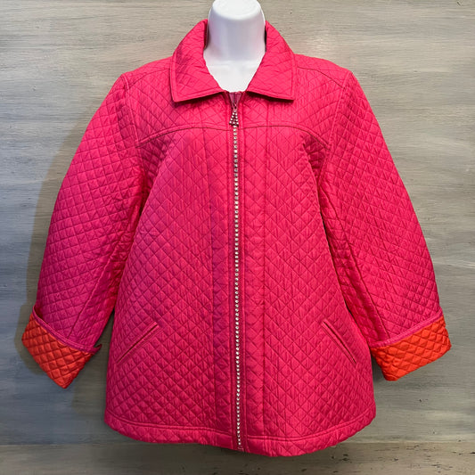 Vintage the Quacker Factory Hot Pink Quilted Rhinestone Zipper Coat Jacket Est. Size XL Good Condition