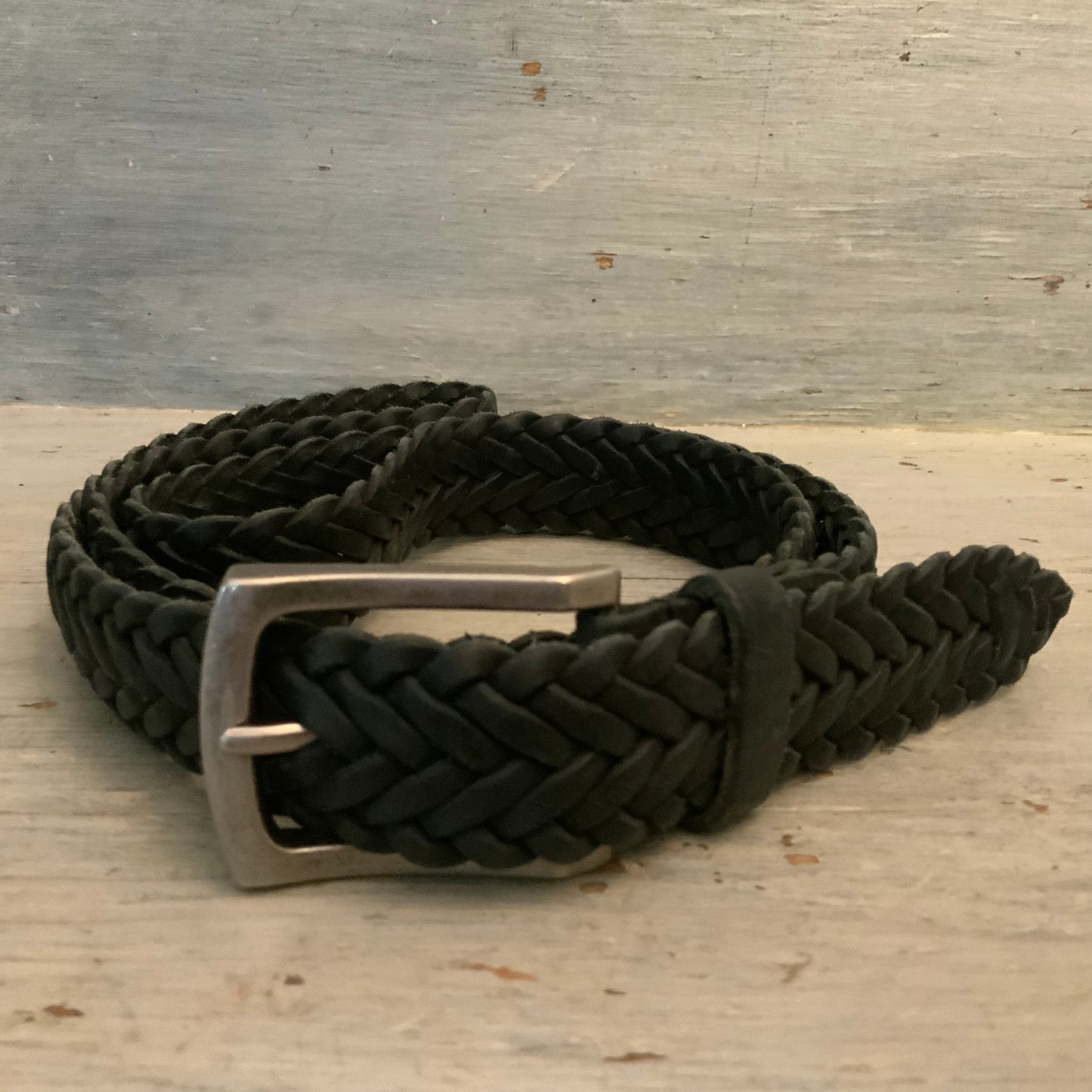 Genuine Leather Black Braided Belt Large Good Condition