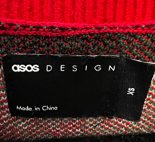 asos Design Christmas Holiday Striped Crew Neck Knit Sweater Size XS Good Condition