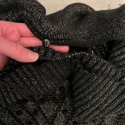 600 West Black Metallic Silver Thread Vneck Sweater w/ Removable Cowl XL Good Condition