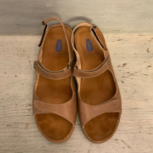 Wolky Leather "Pichu" Brown Strappy Comfort Walking Wedge Sandals Size 41/10.5 Good Condition
