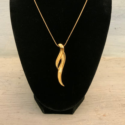Vintage 80's Monet Gold Tone/Ivory Enamel Modernist Wave Pendant Necklace 16" Good Condition