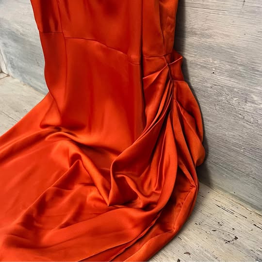 SHEIN Satiny Sleeveless Burnt Orange Ruched Side Maxi Dress 4XL Like New
