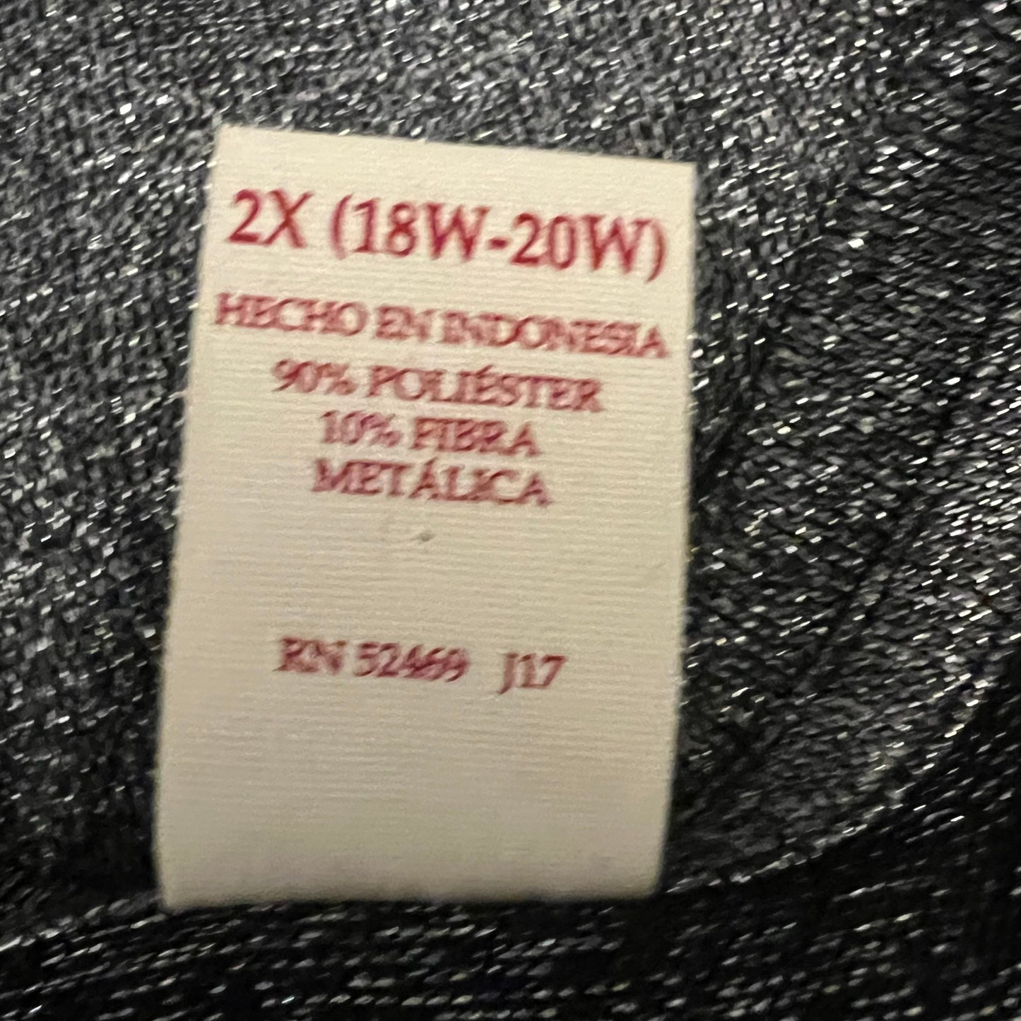 Faded Glory Metallic Silver Black Vneck Hi/Lo Knit Top Size 2XL Good Condition