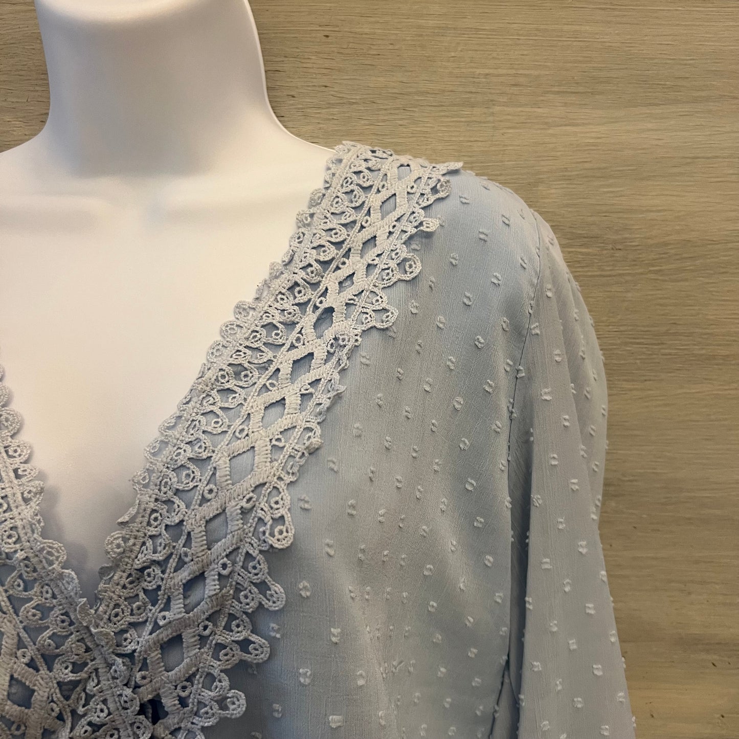 Miss Sparkling Sky Blue Swiss Dot Blouse Size Medium Good Condition