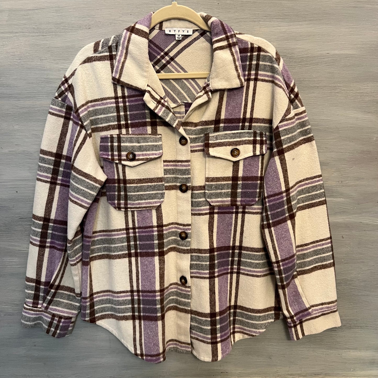 HYFVE Purple Cream Plaid Heavy Flannel Size Medium Good Condition