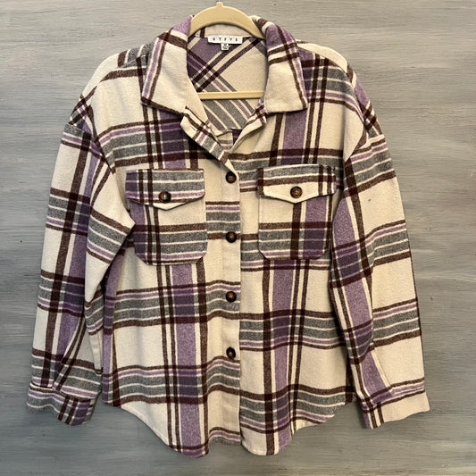 HYFVE Purple Cream Plaid Heavy Flannel Medium Good Condition