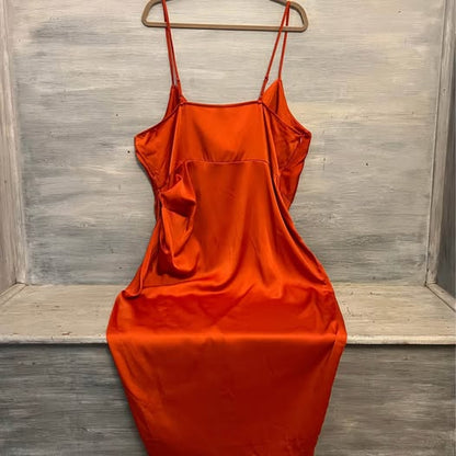 SHEIN Satiny Sleeveless Burnt Orange Ruched Side Maxi Dress 4XL Like New