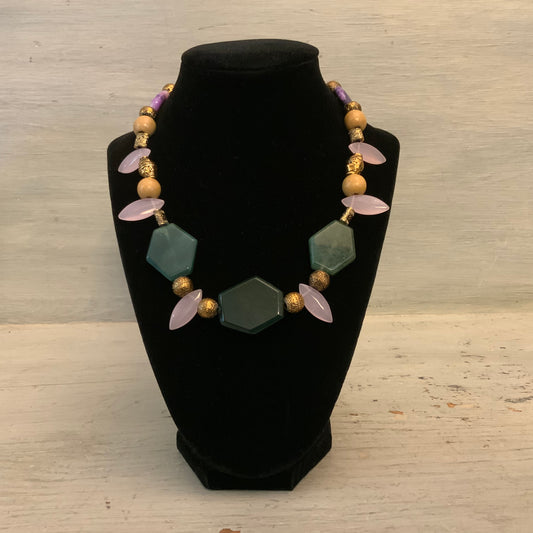 Handmade Beaded Faux Gem Stone Choker Necklace Good Condition