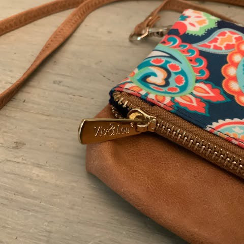 Vic & Lou Paisley Faux Brown Leather Crossbody Bag/Clutch Purse Like New