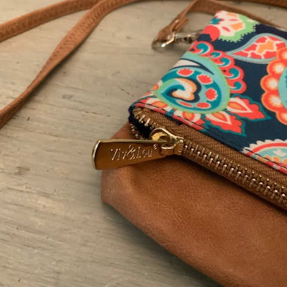 Vic & Lou Paisley Faux Brown Leather Crossbody Bag/Clutch Purse Like New