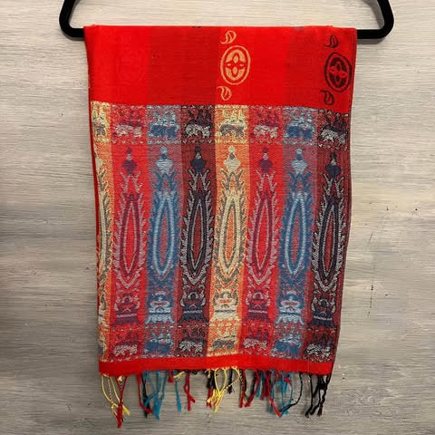 Red Multicolor Paisley Print Wrap Scarf Good Condition