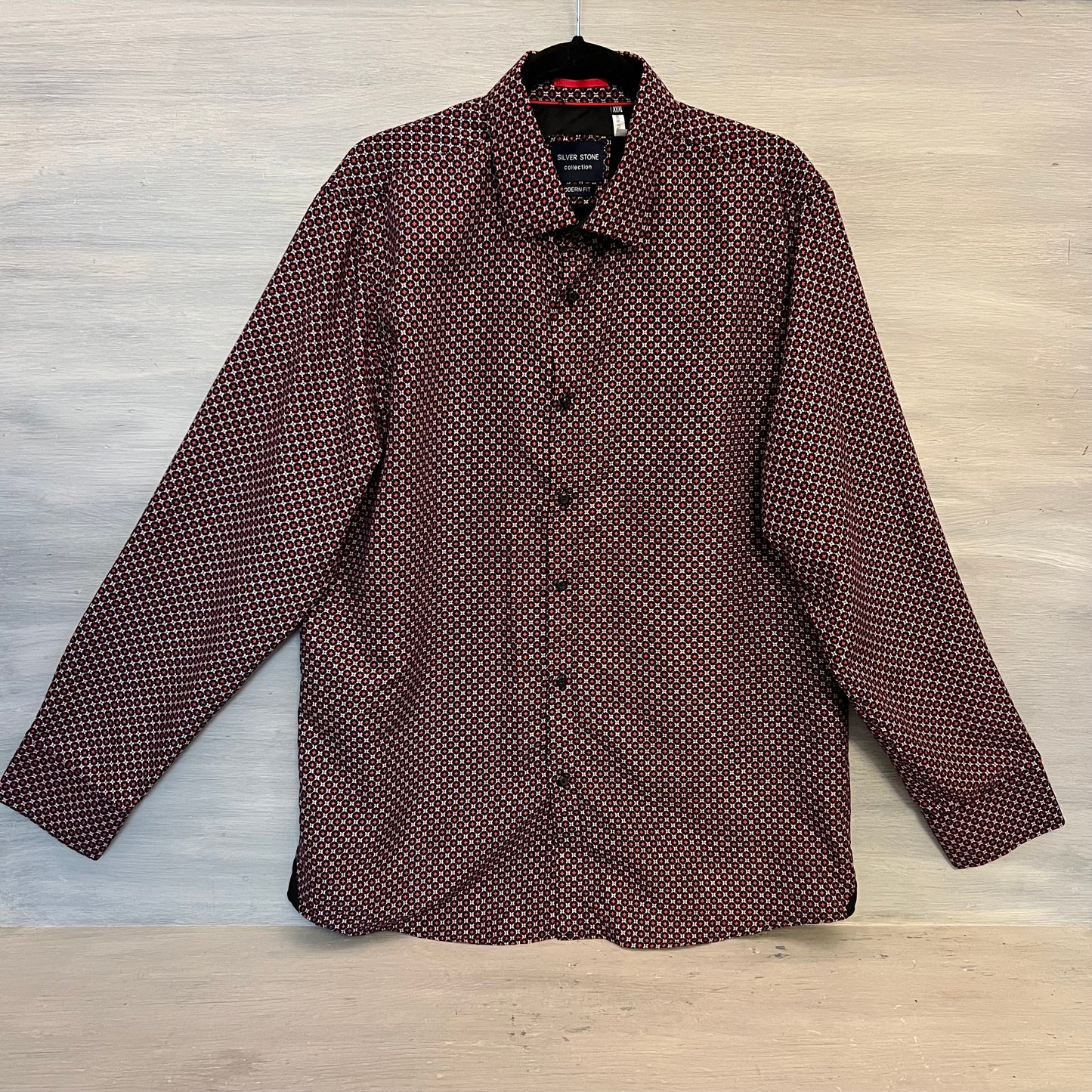 SilverStone Collection Geometric Floral Motif Print Button Down Dress Shirt 3X Like New