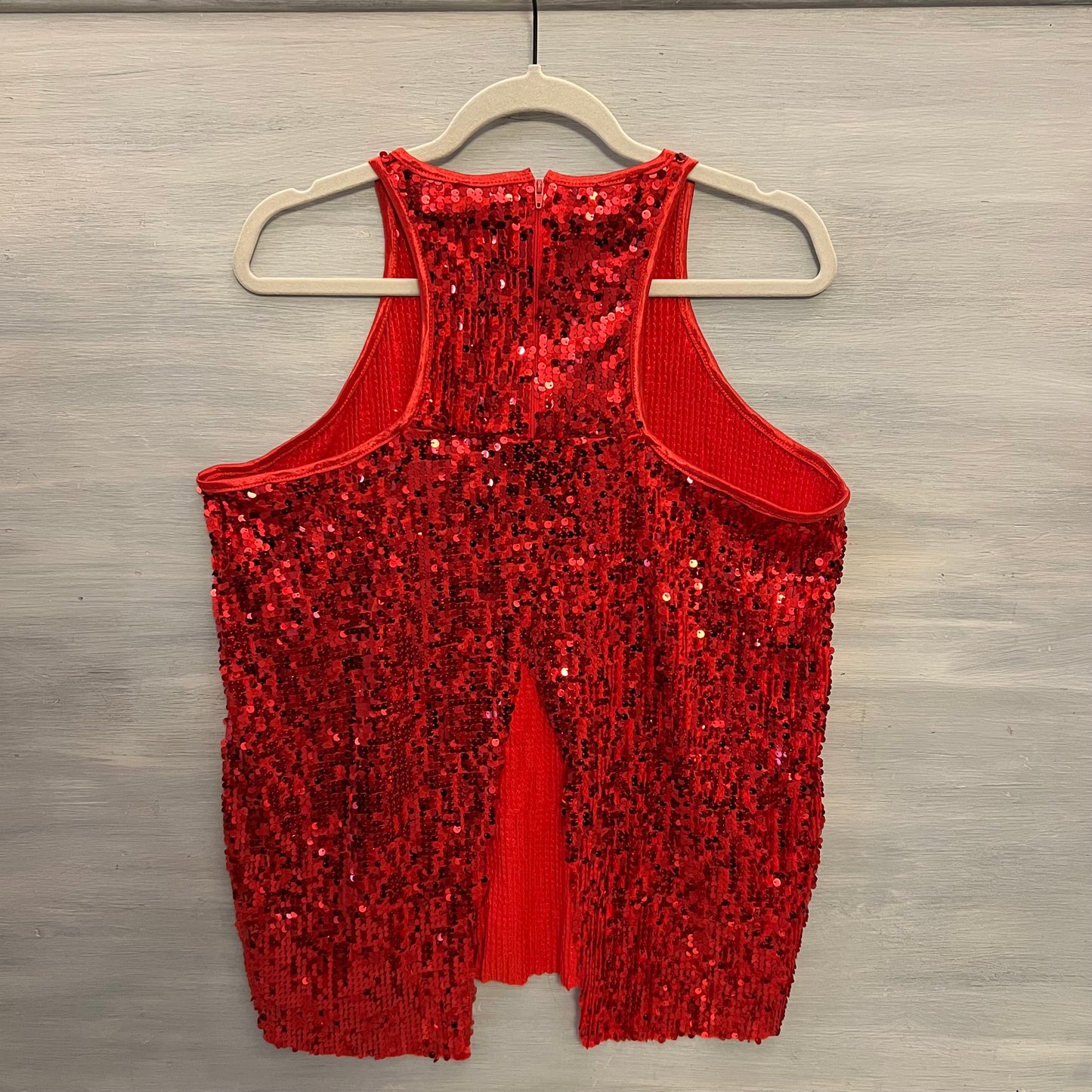 Balera Dance Wear Red Sequined Open Razor Back Tank Top Large Good Condition