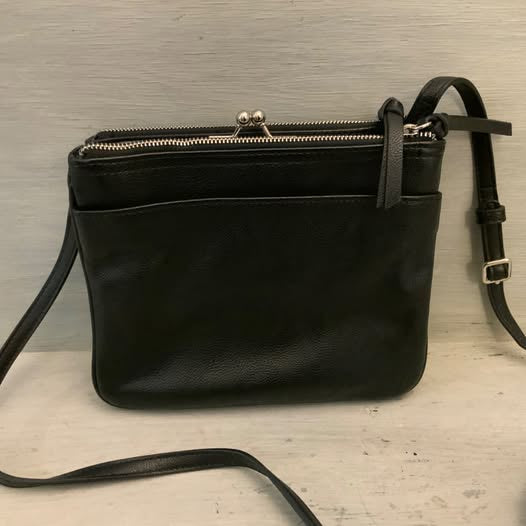 Nine West Faux Black Leather Leopard Print Crossbody Bag Purse 9x7x3 GC