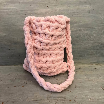 Soft Pink Chenille Yarn Crossbody Shoulder Bag Purse