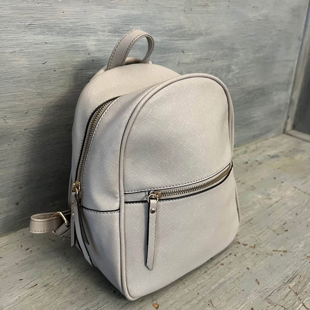 Tan Faux Leather Footed Shoulder Backpack Purse 7x10x5 Like New