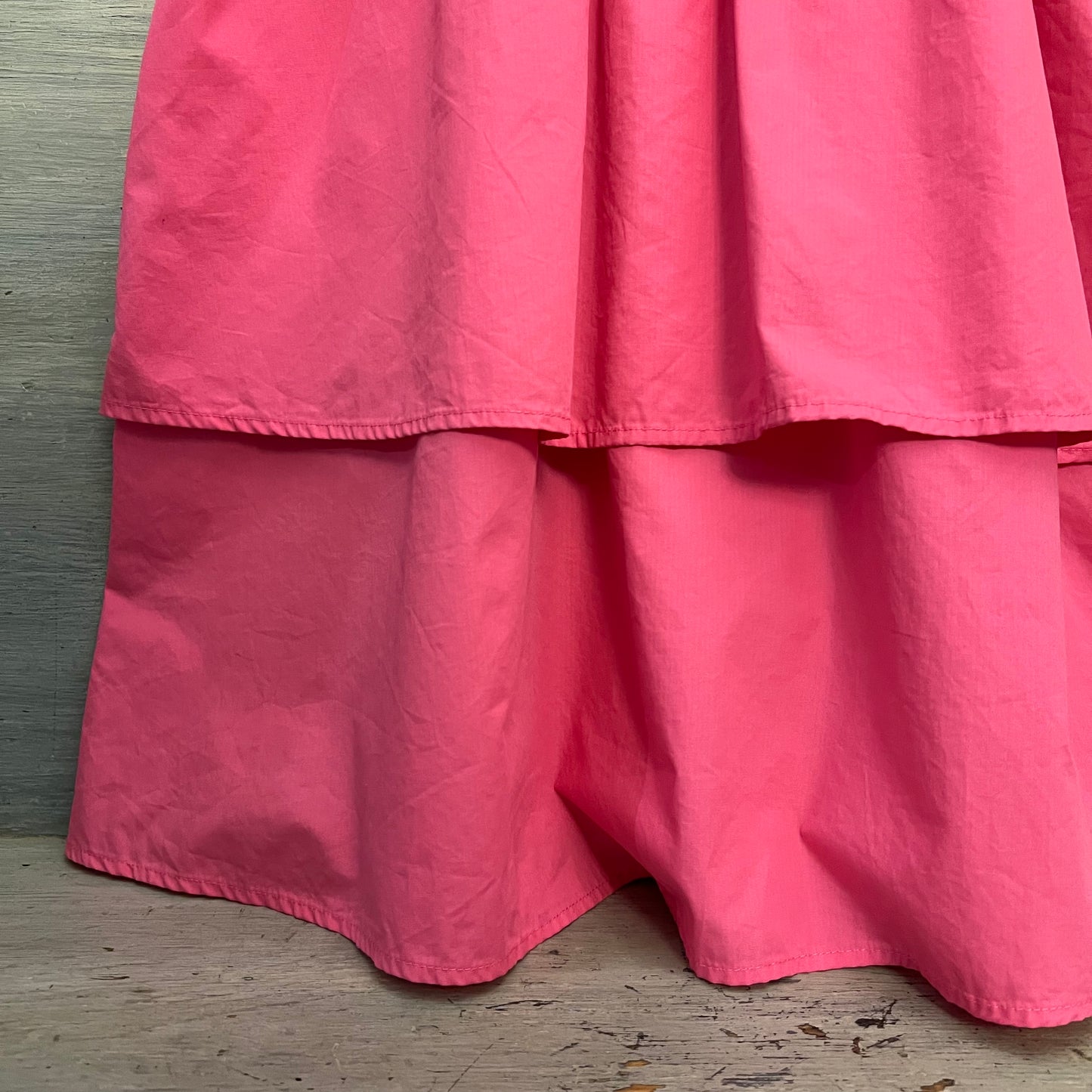 Impressions 100% Cotton Hot Pink Dual Ruffle Open Back Babydoll Size Small Like New