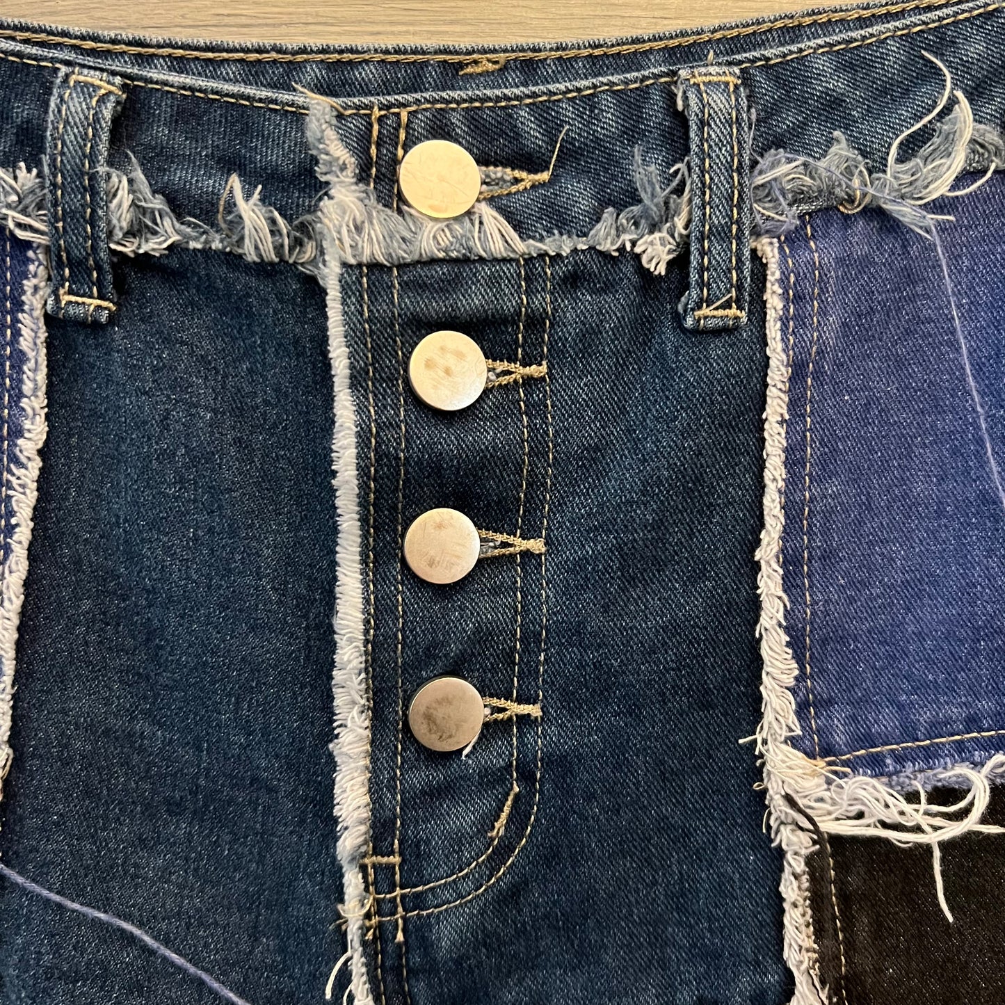 SHEIN Patchwork Denim Button Fly Fashion Jeans XS Like New