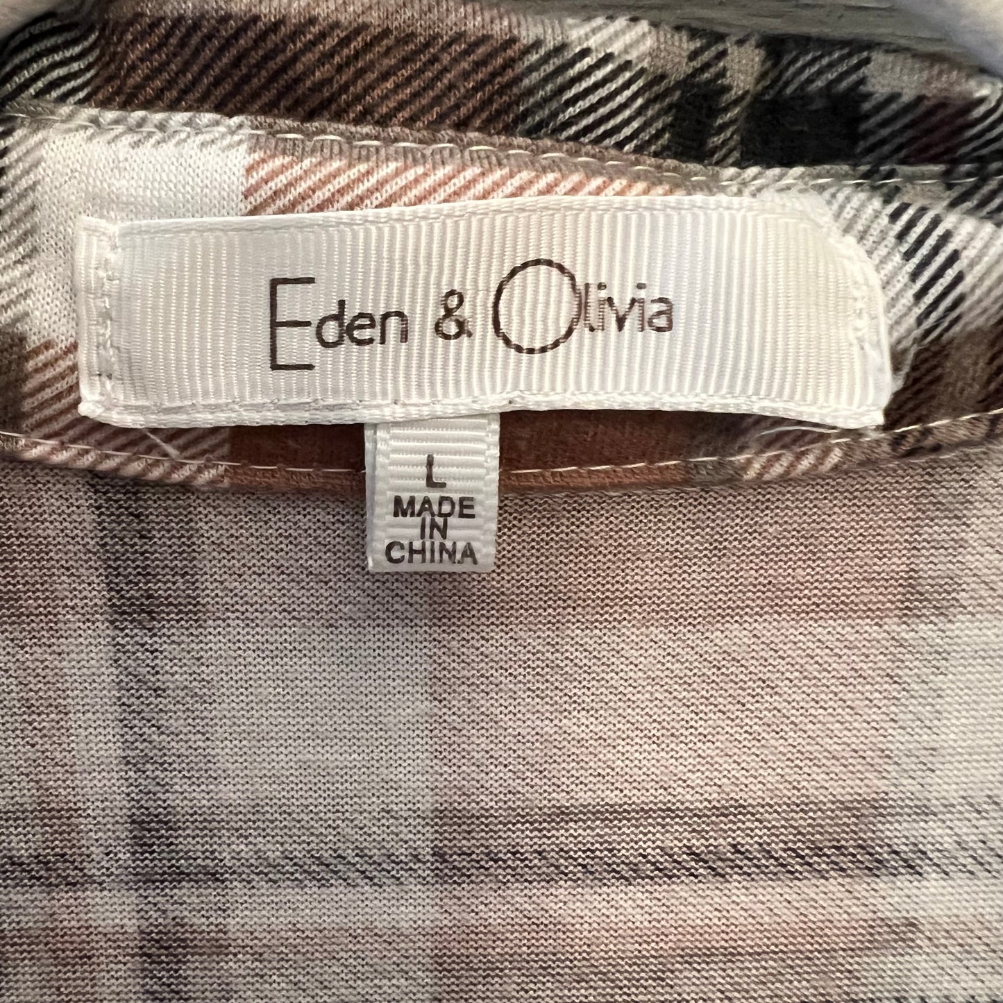 Eden & Olivia Mauve Gray White Plaid Flannel Button Down Shirt Size Large Good Condition