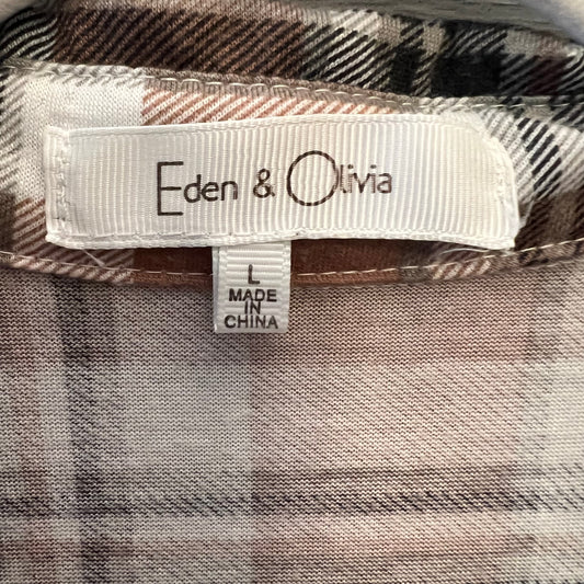 Eden & Olivia Mauve Gray White Plaid Flannel Button Down Shirt Size Large Good Condition