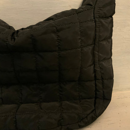 Black Nylon Waffle Quilted Puffer Shoulder Bag Purse Good Condition