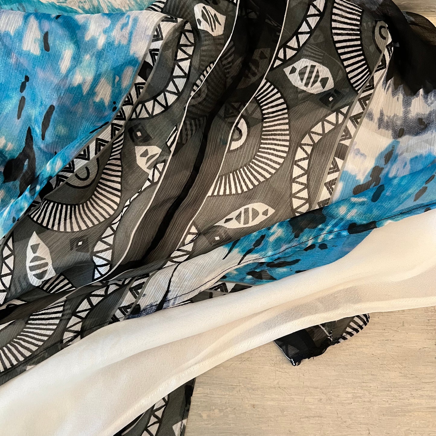 White House Black Market Aqua Charcoal Tie Dye Abstract Print Maxi Sun Dress Size 6 Good Condition