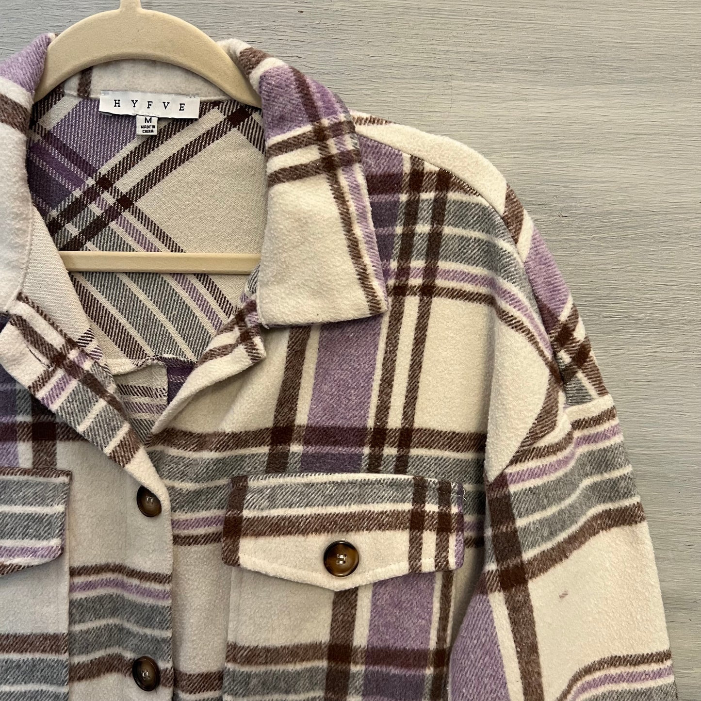HYFVE Purple Cream Plaid Heavy Flannel Size Medium Good Condition