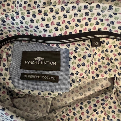 Fynch Hatton Navy Sage Purple Leaf Print Short Sleeve Button Down Shirt XL New with Tags
