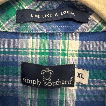 Simply Southern 100% Cotton Plaid Long Sleeve Men's Button Down Shirt Size XL Good Condition