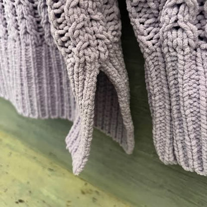 Aerie Lilac Purple Oversized Velour Cable Knit Pullover Size S/P Good Condition